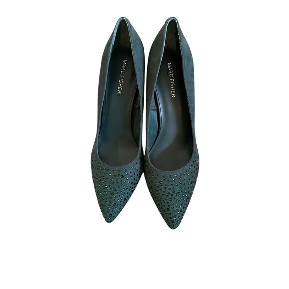 Marc Fisher Green Rhinestone Suede Heels – Size 8.5 Holiday Cocktail Wedding NYE - Picture 1 of 6